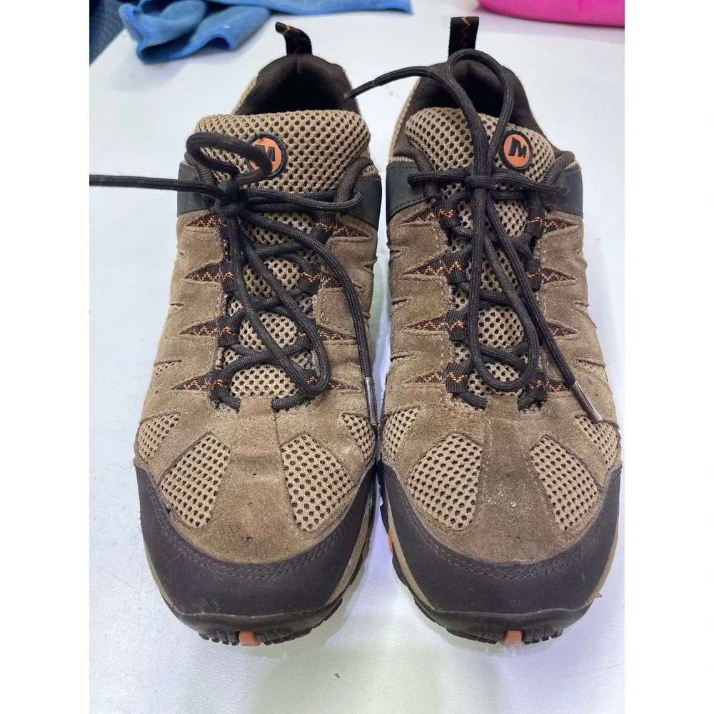 Merrell Mens J48519 Hiking Shoes Brown Suede Mesh Trail Sneakers Size 9
